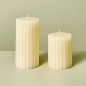 2ct Vertical Ribbed Pillar Candles Ivory - Hearth & Hand Magnolia Target